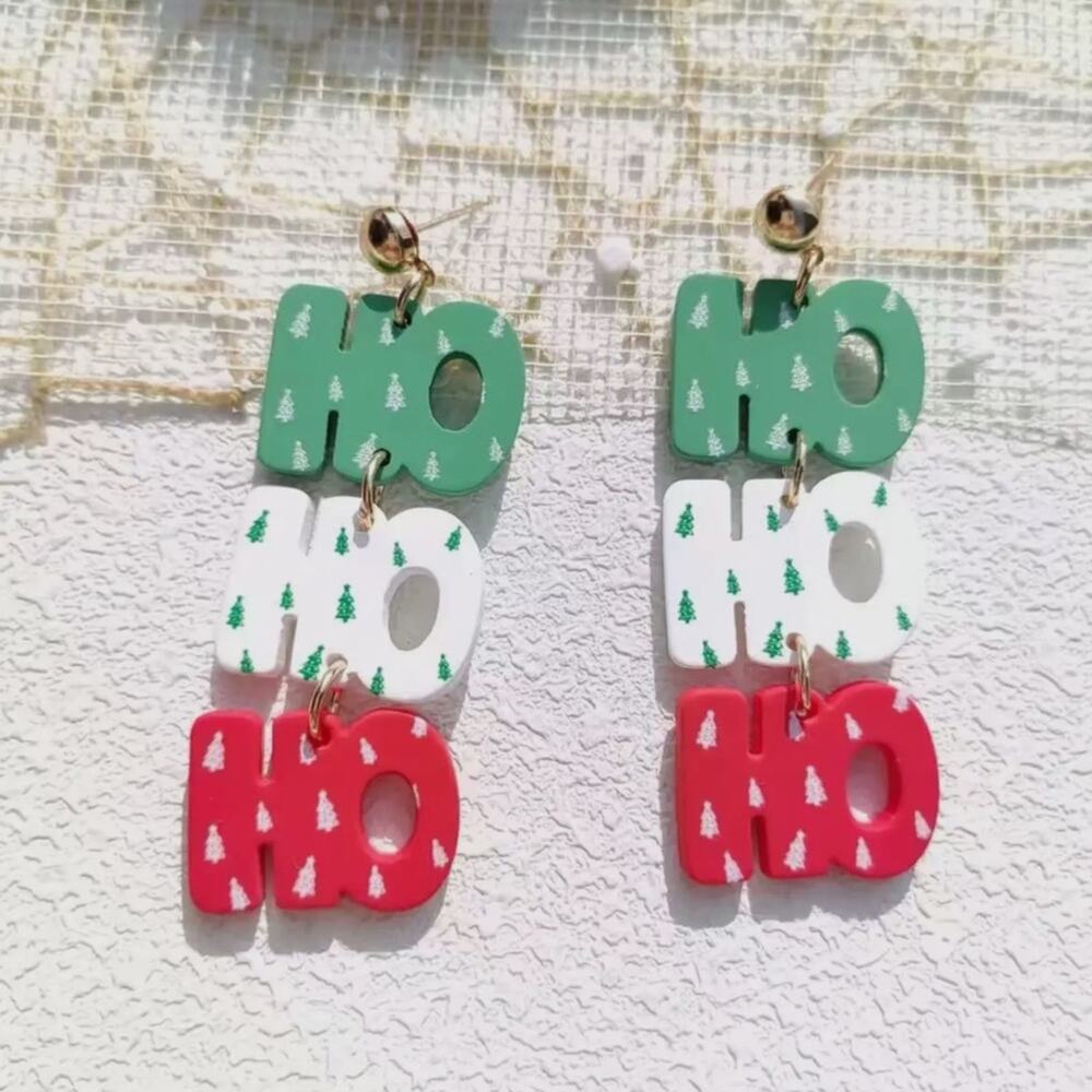 #48 Cute Pair of Drop and Dangle Ho Ho Ho Earrings For Christmas